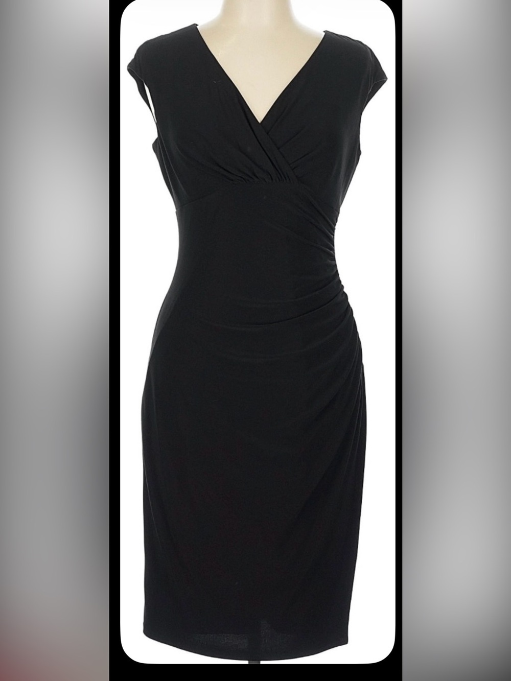 Lauren Ralph Lauren Black Ruched Faux Wrap Sheath Dress Size 6P Petite
